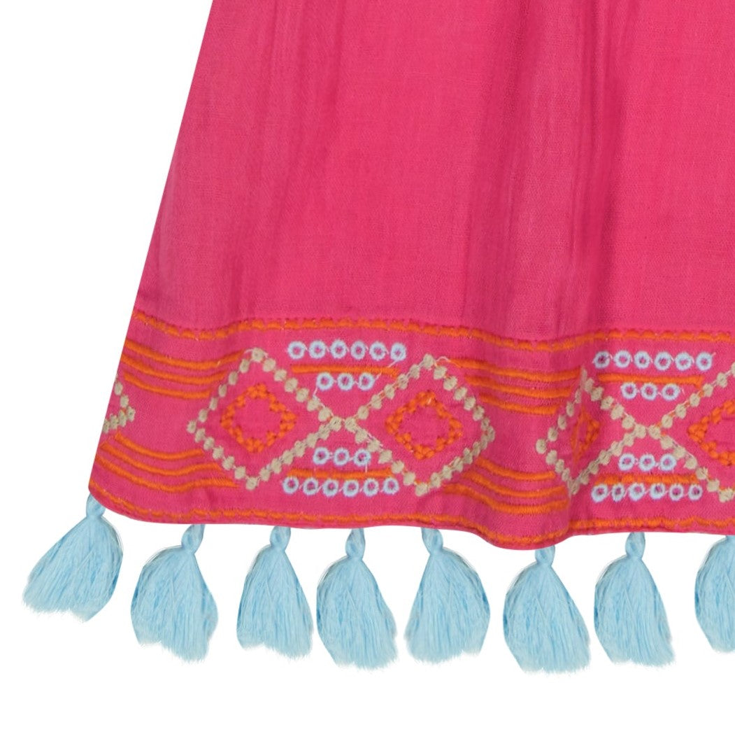 Serena Girls Tassel Dress Raspberry Embroidery