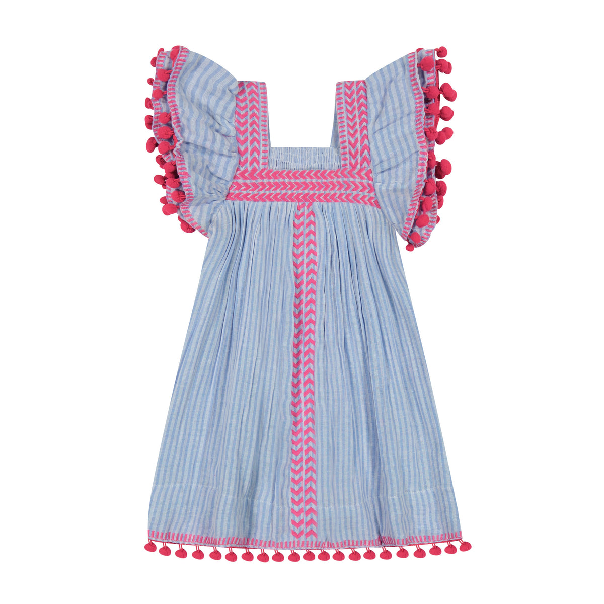 Serena Girl's Tassel Dress Sea Stripe Embroidery