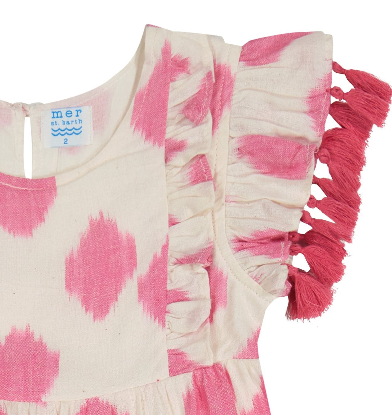 Sophie Girls' Tassel Dress White Pink Ikat
