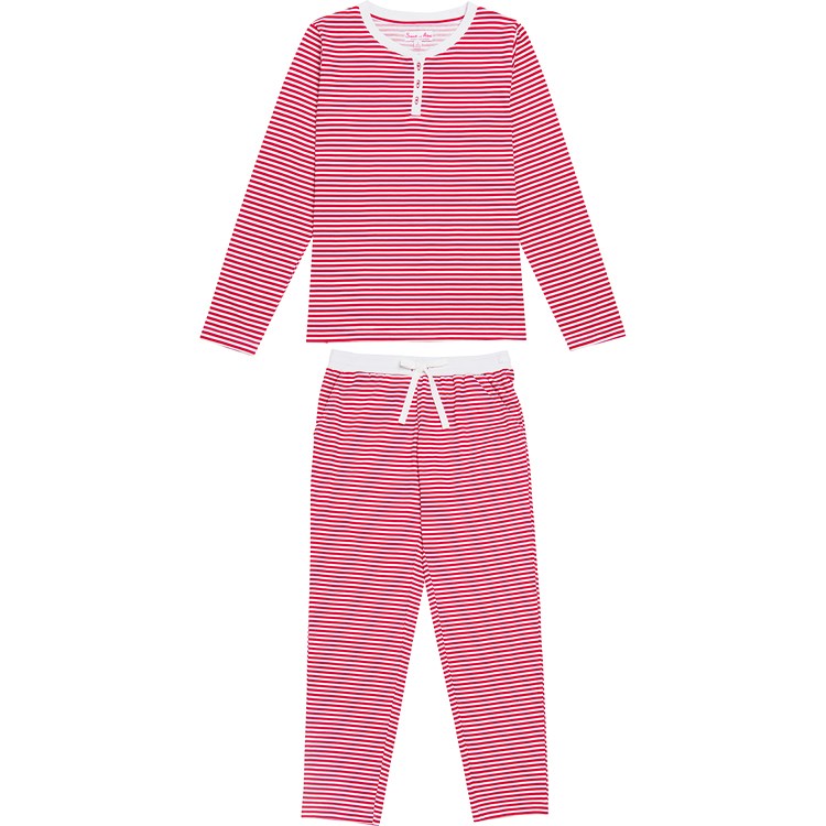 Women's Red Stripe Jersey Long PJ Set - Organic Stretch Cotton