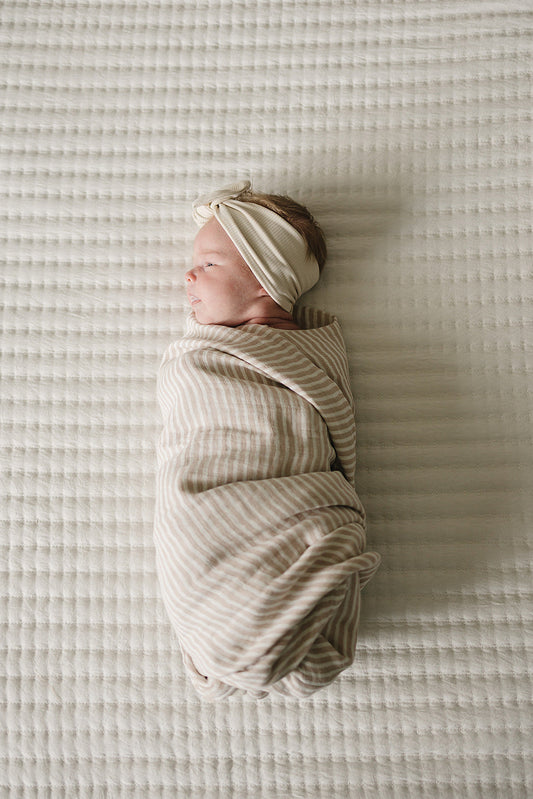 Taupe Stripe Muslin Swaddle Blanket