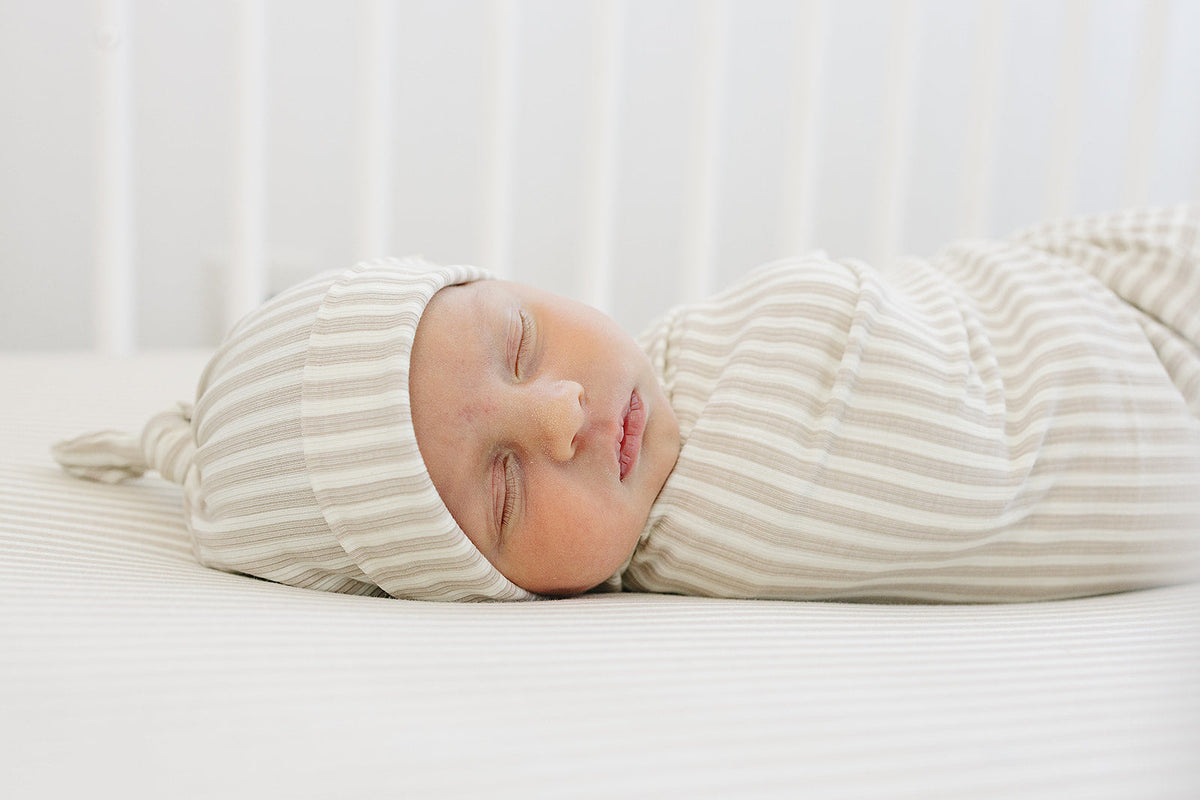 Taupe Stripe Ribbed Bamboo Stretch Swaddle