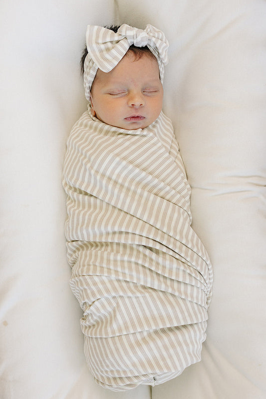 Taupe Stripe Ribbed Bamboo Stretch Swaddle