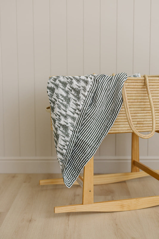 Forest + Green Stripes Muslin Quilt