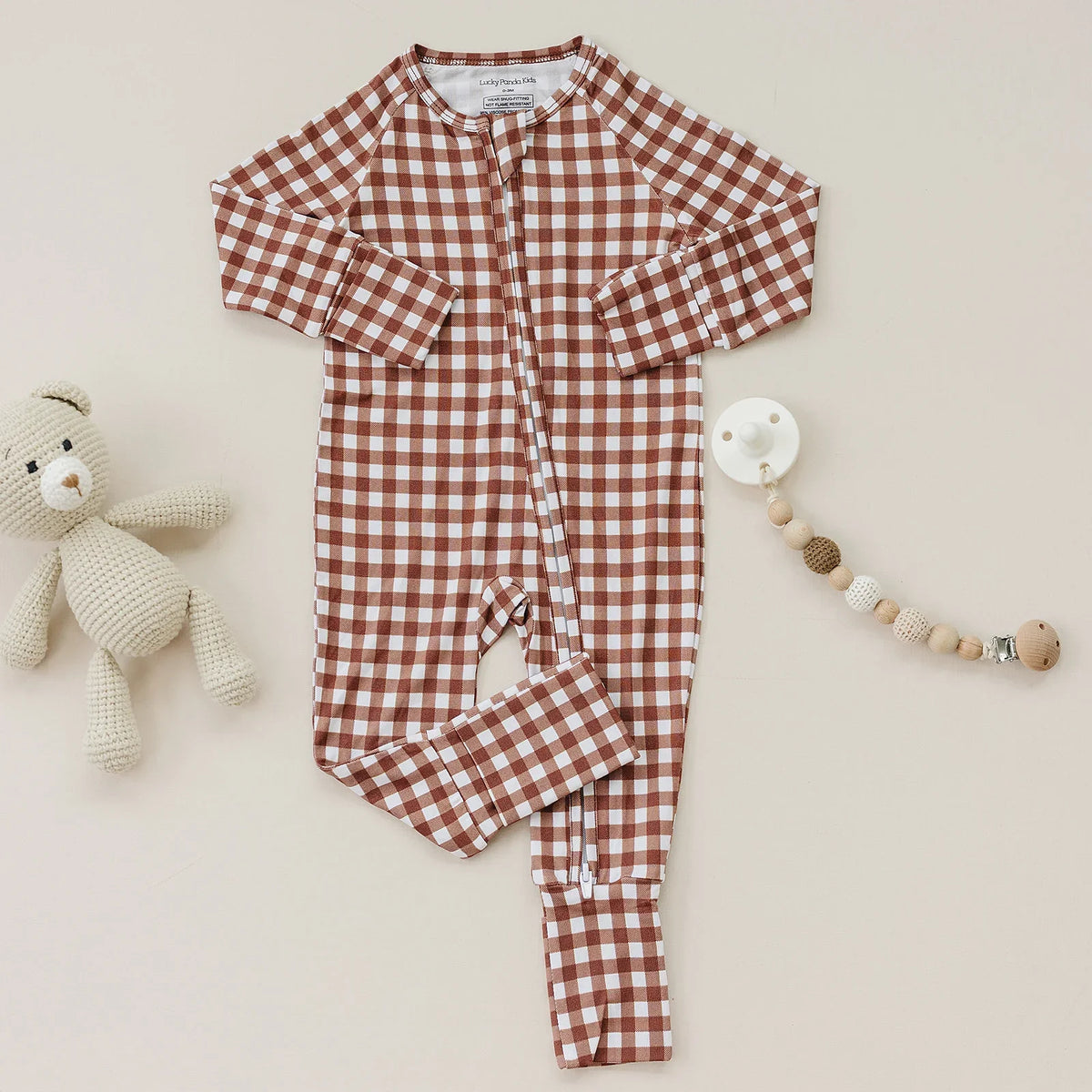 Bamboo Zip Romper | Chocolate Gingham