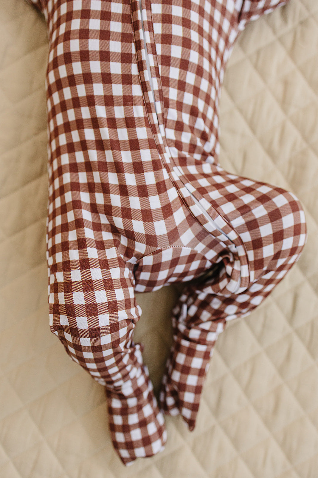 Bamboo Zip Romper | Chocolate Gingham