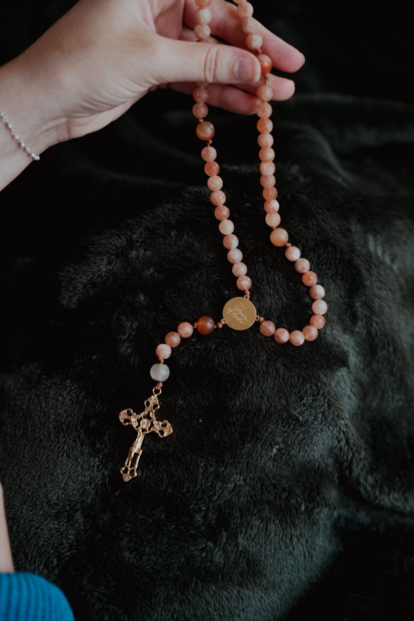 St. Teresa of Avila Rosary – Fiery Matte Stone & Gold