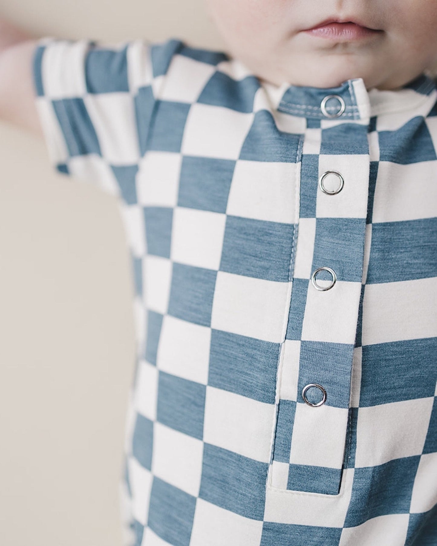 Baby Boy Blue Bamboo Checkered Jumpsuit - Blissfully Lavender BoutiqueLUCKY PANDA KIDS