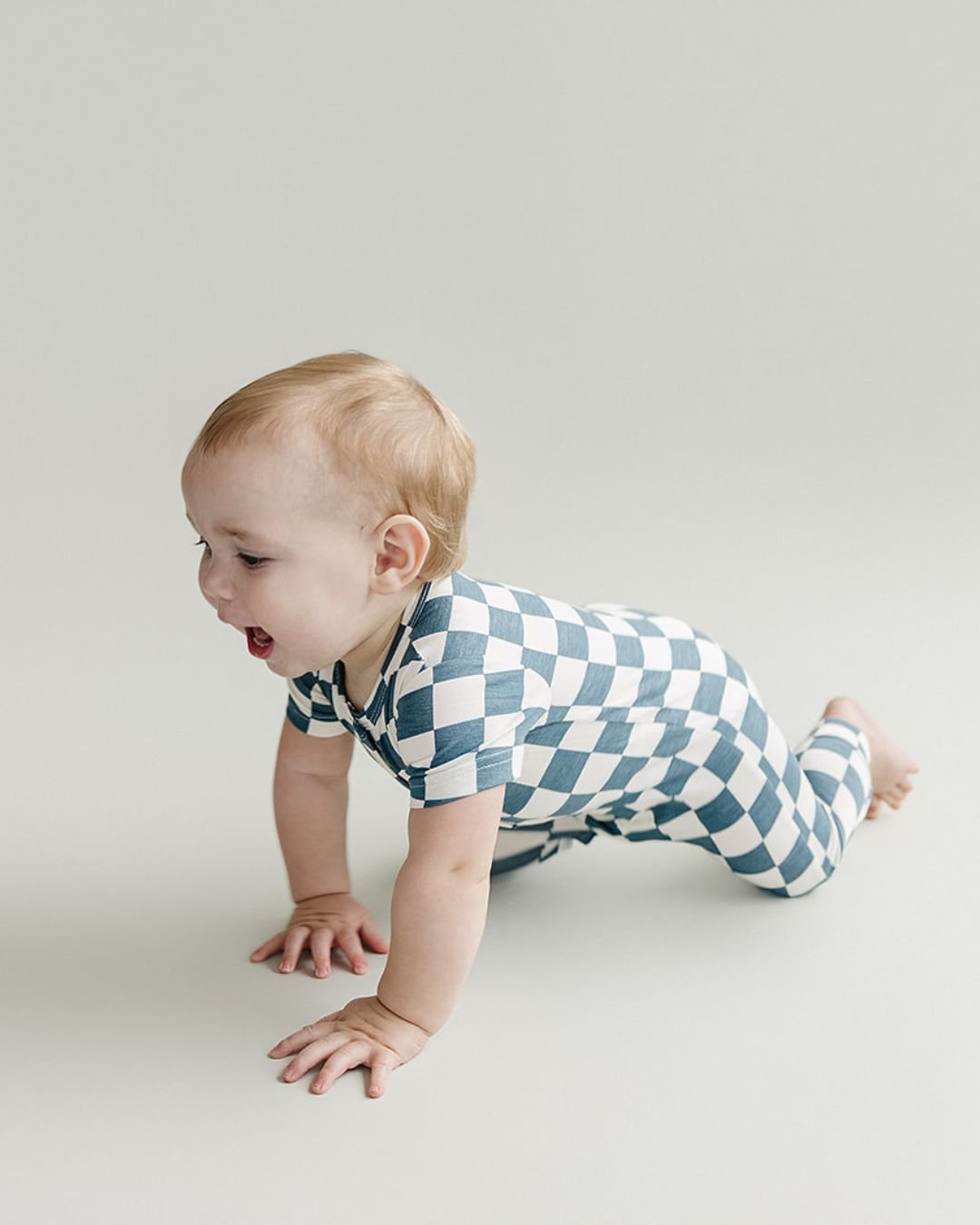 Baby Boy Blue Bamboo Checkered Jumpsuit - Blissfully Lavender BoutiqueLUCKY PANDA KIDS