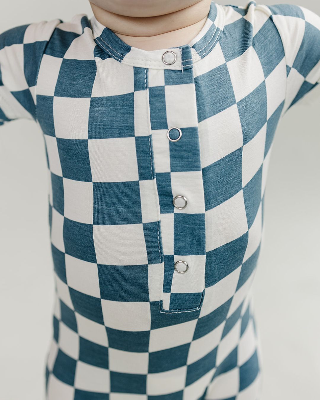 Baby Boy Blue Bamboo Checkered Jumpsuit - Blissfully Lavender BoutiqueLUCKY PANDA KIDS