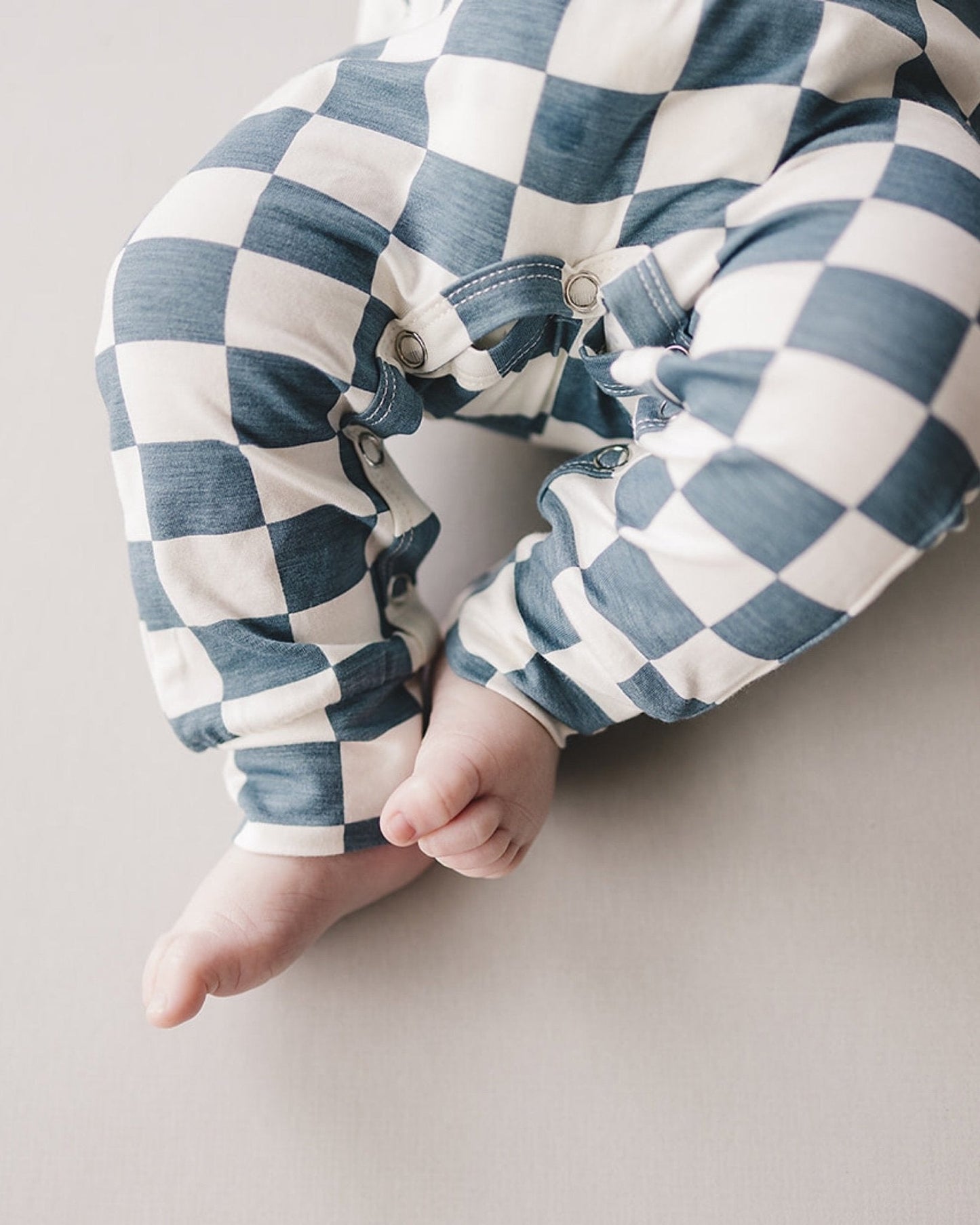 Baby Boy Blue Bamboo Checkered Jumpsuit - Blissfully Lavender BoutiqueLUCKY PANDA KIDS