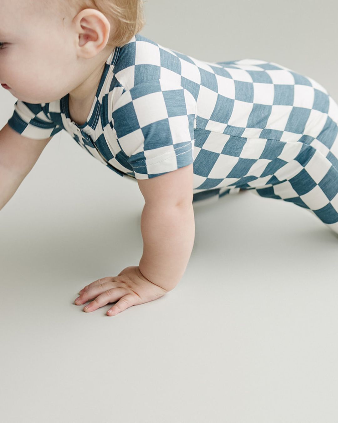 Baby Boy Blue Bamboo Checkered Jumpsuit - Blissfully Lavender BoutiqueLUCKY PANDA KIDS
