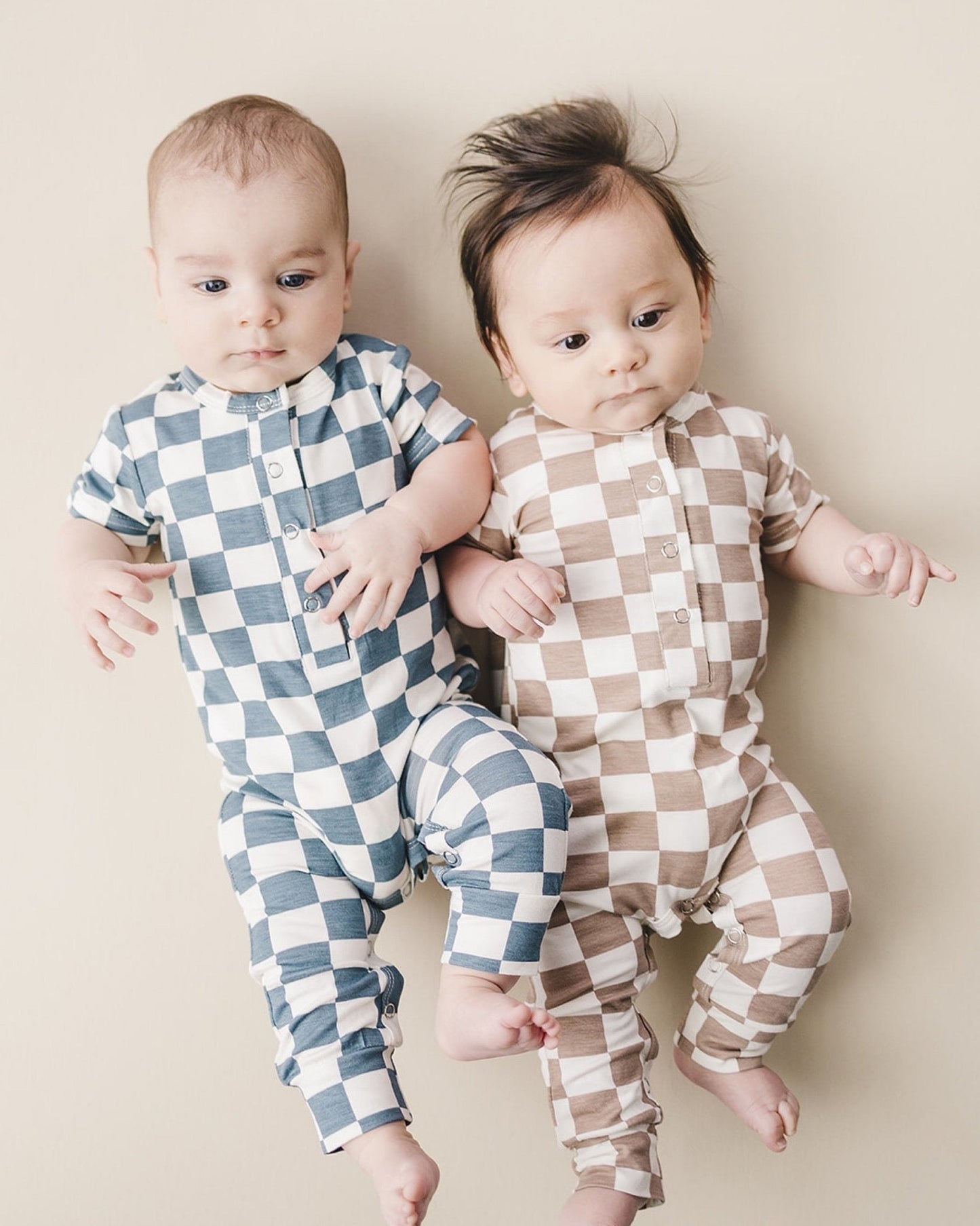 Baby Boy Blue Bamboo Checkered Jumpsuit - Blissfully Lavender BoutiqueLUCKY PANDA KIDS