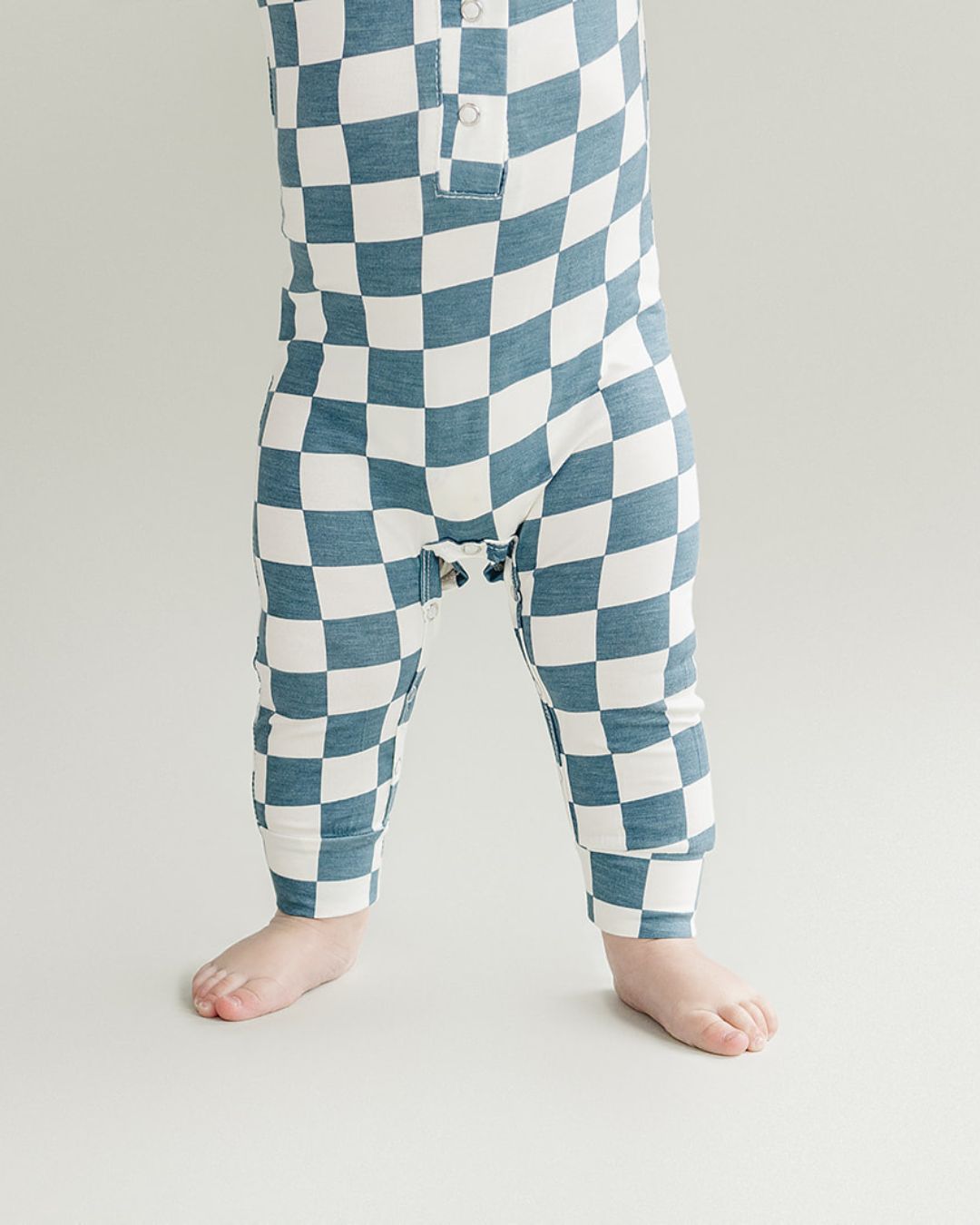 Baby Boy Blue Bamboo Checkered Jumpsuit - Blissfully Lavender BoutiqueLUCKY PANDA KIDS