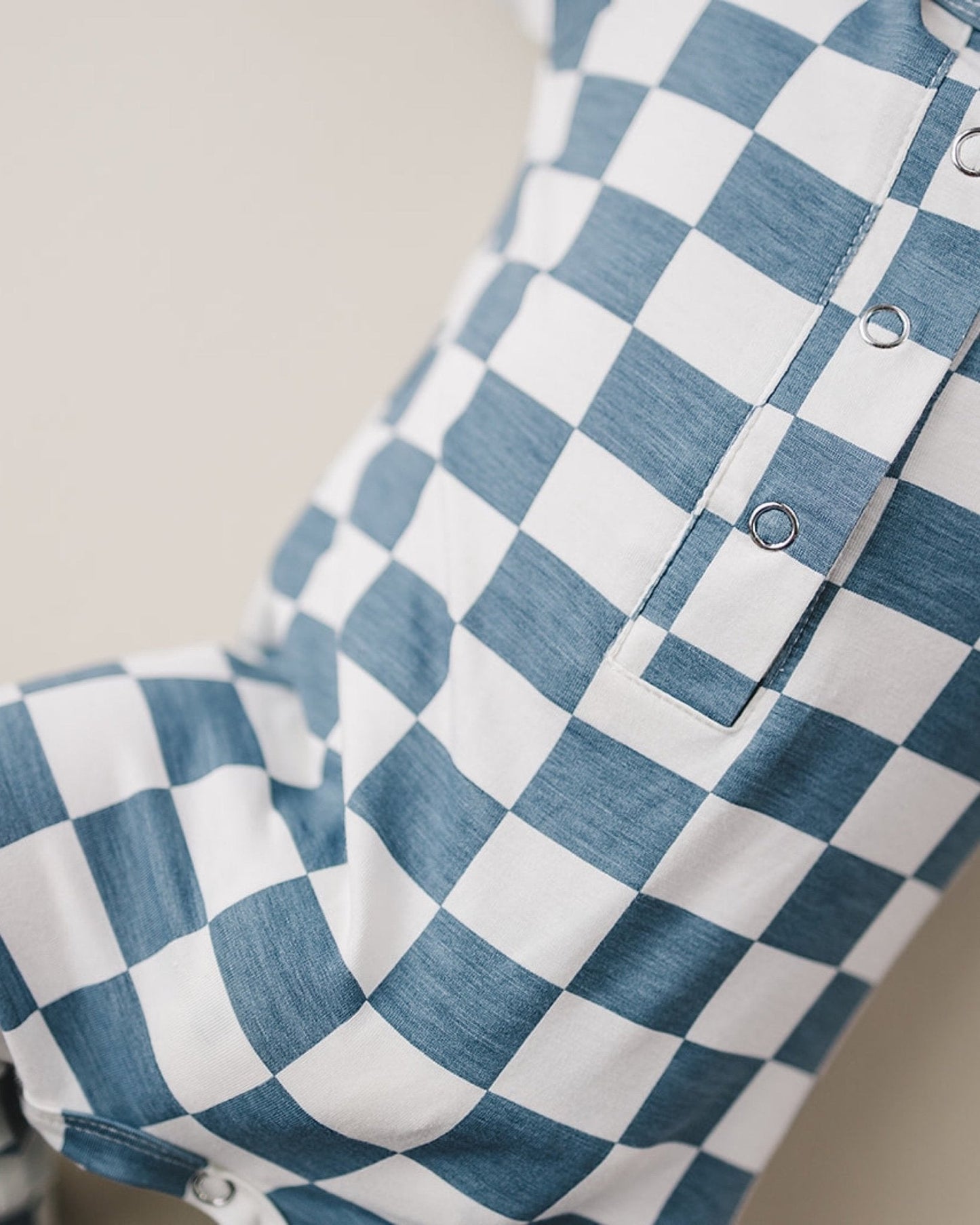 Baby Boy Blue Bamboo Checkered Jumpsuit - Blissfully Lavender BoutiqueLUCKY PANDA KIDS