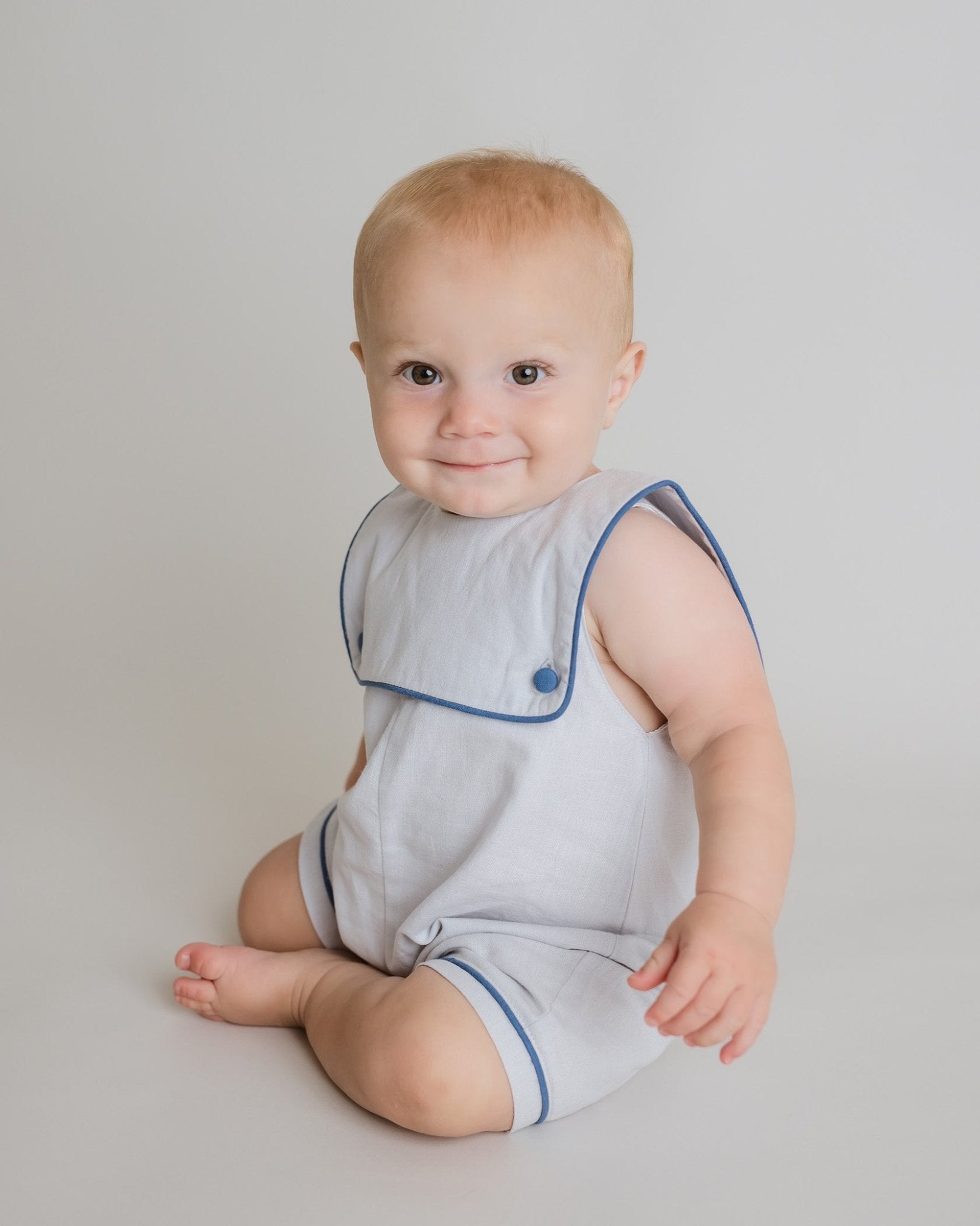 Baby Boy Oliver Nautical Linen One Piece Romper - Blissfully Lavender BoutiqueCuclie