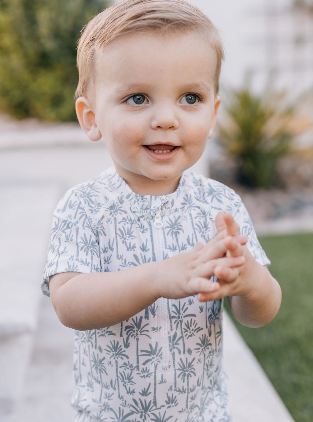 Baby Boy Palm Tree Zipper Swimsuit - Blissfully Lavender BoutiqueMebie Baby