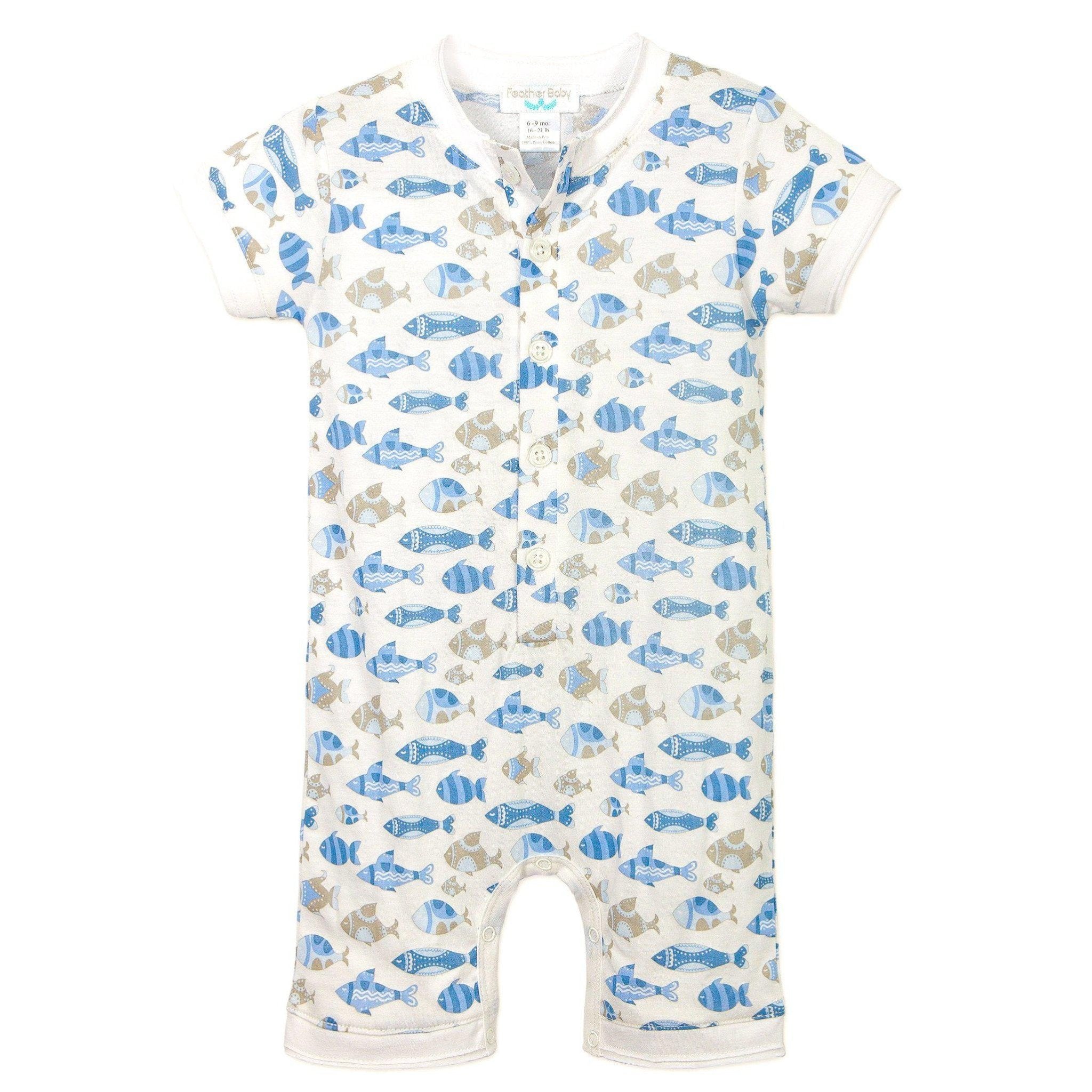 Baby Boy Skinny Fish Pima Cotton Henley Romper - Blissfully Lavender BoutiqueFeather Baby