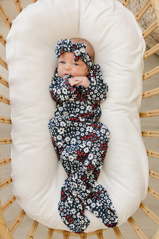 Baby Girl Americana Floral Bamboo Knot Gown - Blissfully Lavender BoutiqueMebie Baby
