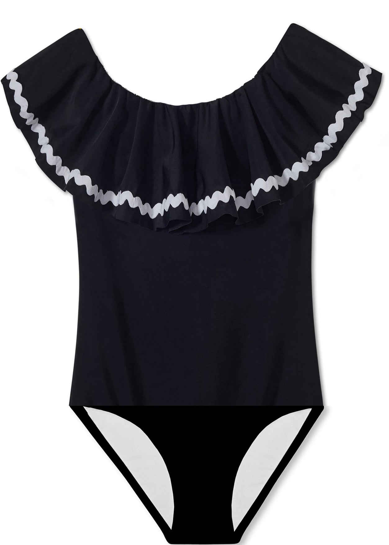 Black Ric Rac Off-Shoulder Swimsuit