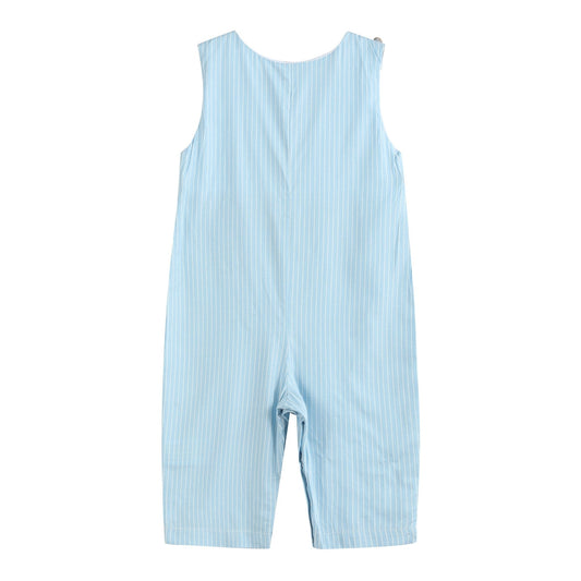 Blue Gingham Train Smocked Longall