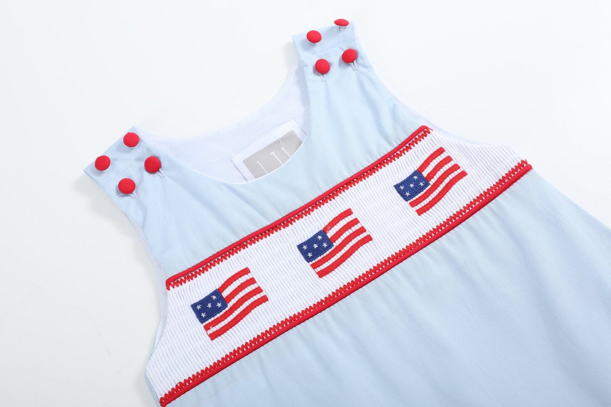Blue USA Flag Smocked Shortalls