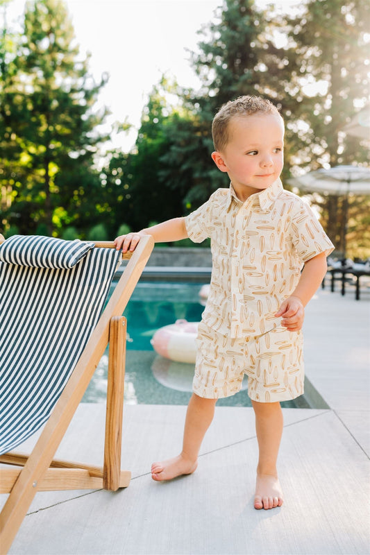 Boys Surfboard Linen Button Up Shirt - Blissfully Lavender BoutiqueMebie Baby