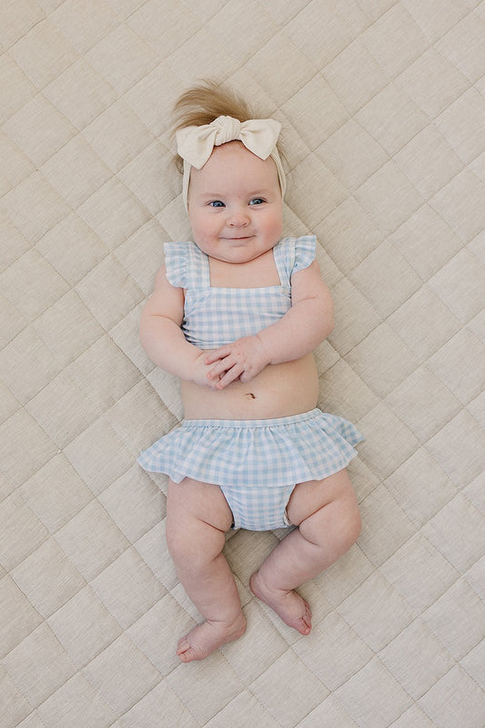 Girls Light Blue Gingham Ruffle Bikini Set - Blissfully Lavender BoutiqueMebie Baby
