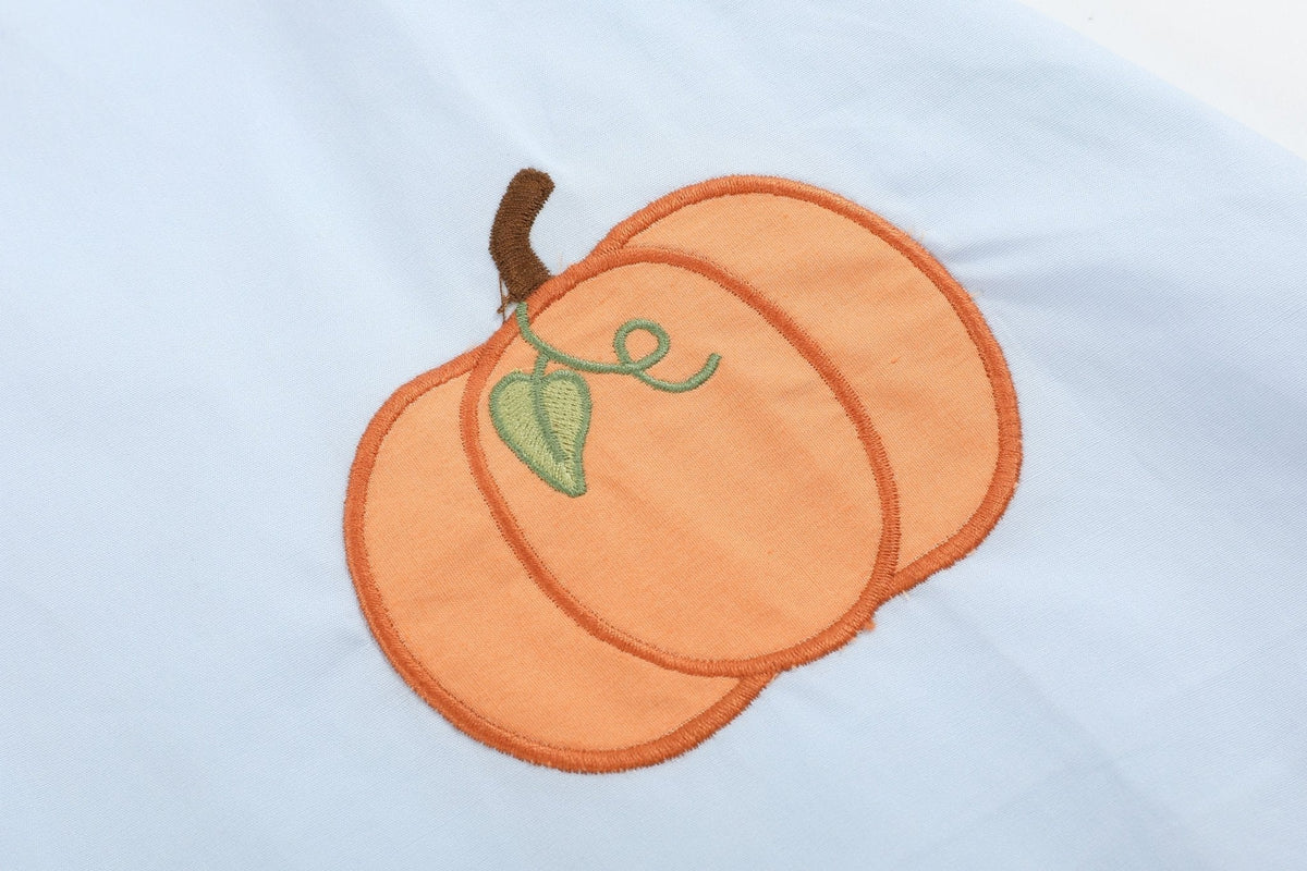 Light Blue Pumpkin Applique Collared Dress