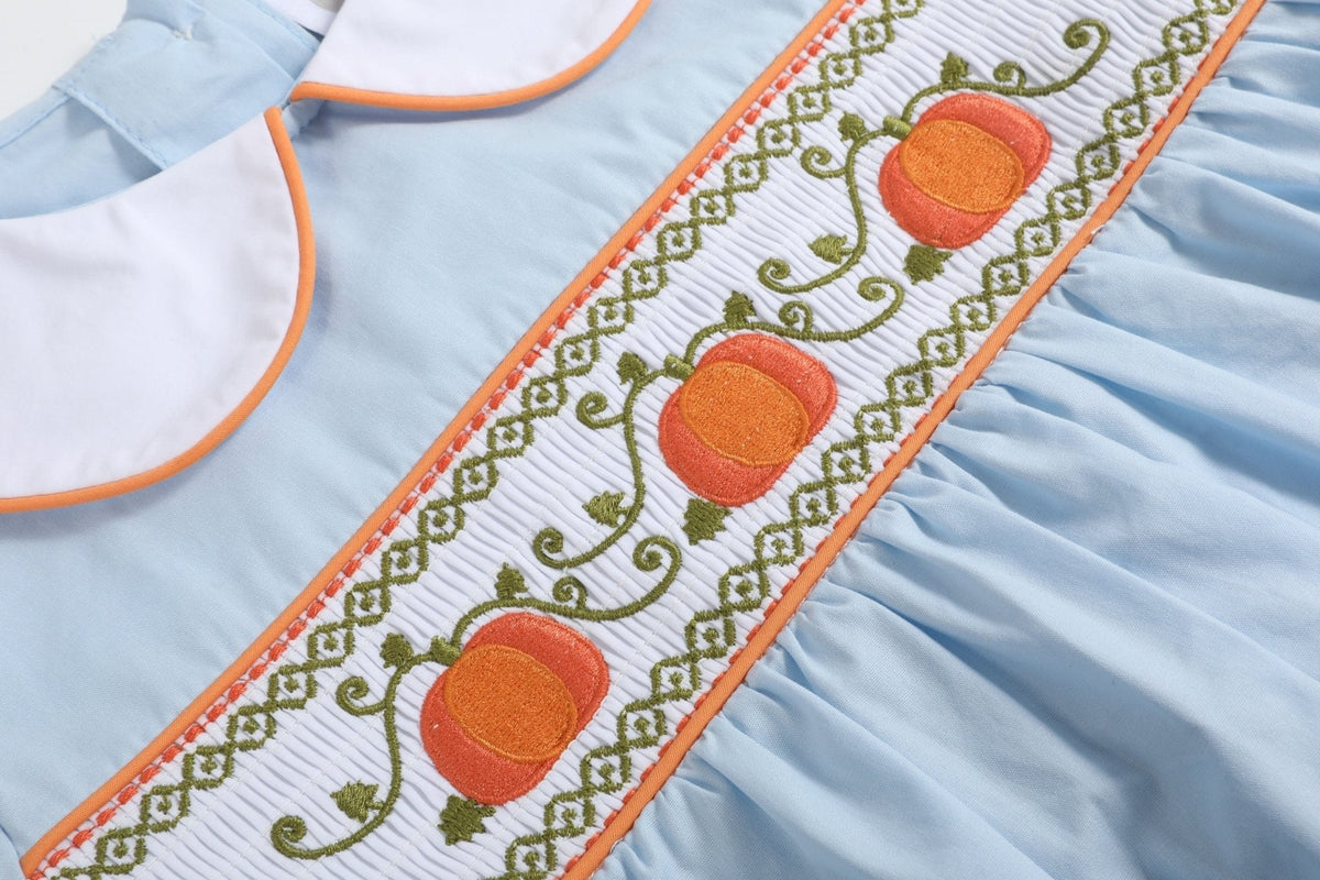 Light Blue Pumpkin Vine Smocked Dress