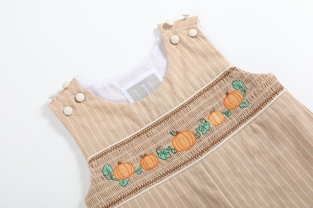 Light Brown Pinstripe Pumpkin Smocked Longall