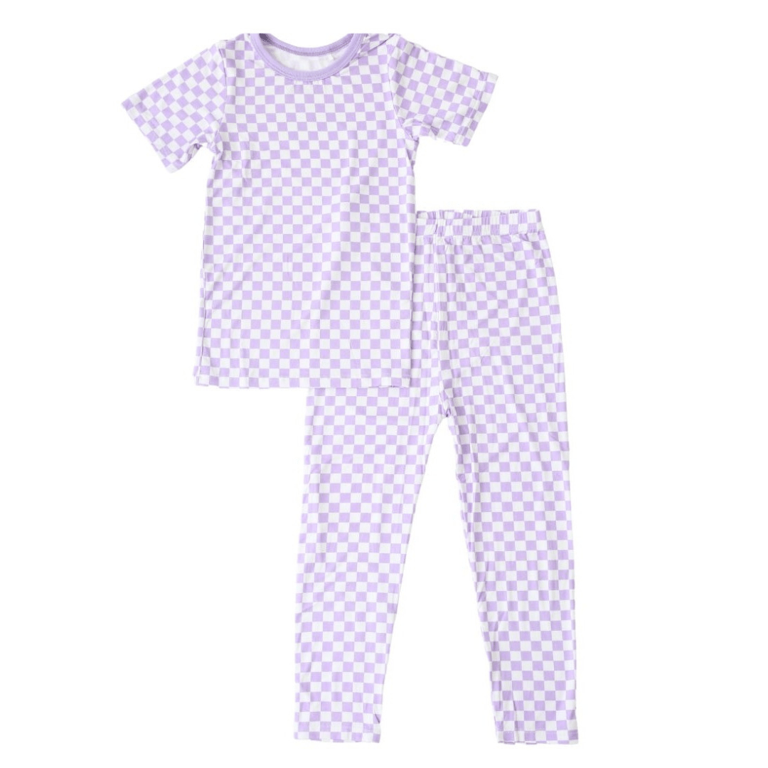 Lilac Checks Short Sleeve Pajama Set - Blissfully Lavender BoutiqueBestaroo