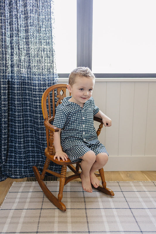 Navy Gingham Short Kids Pajama Set - Blissfully Lavender BoutiqueMebie Baby