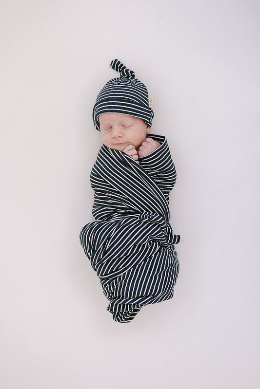 Navy Stripes Bamboo Stretch Swaddle Blanket - Blissfully Lavender BoutiqueMebie Baby