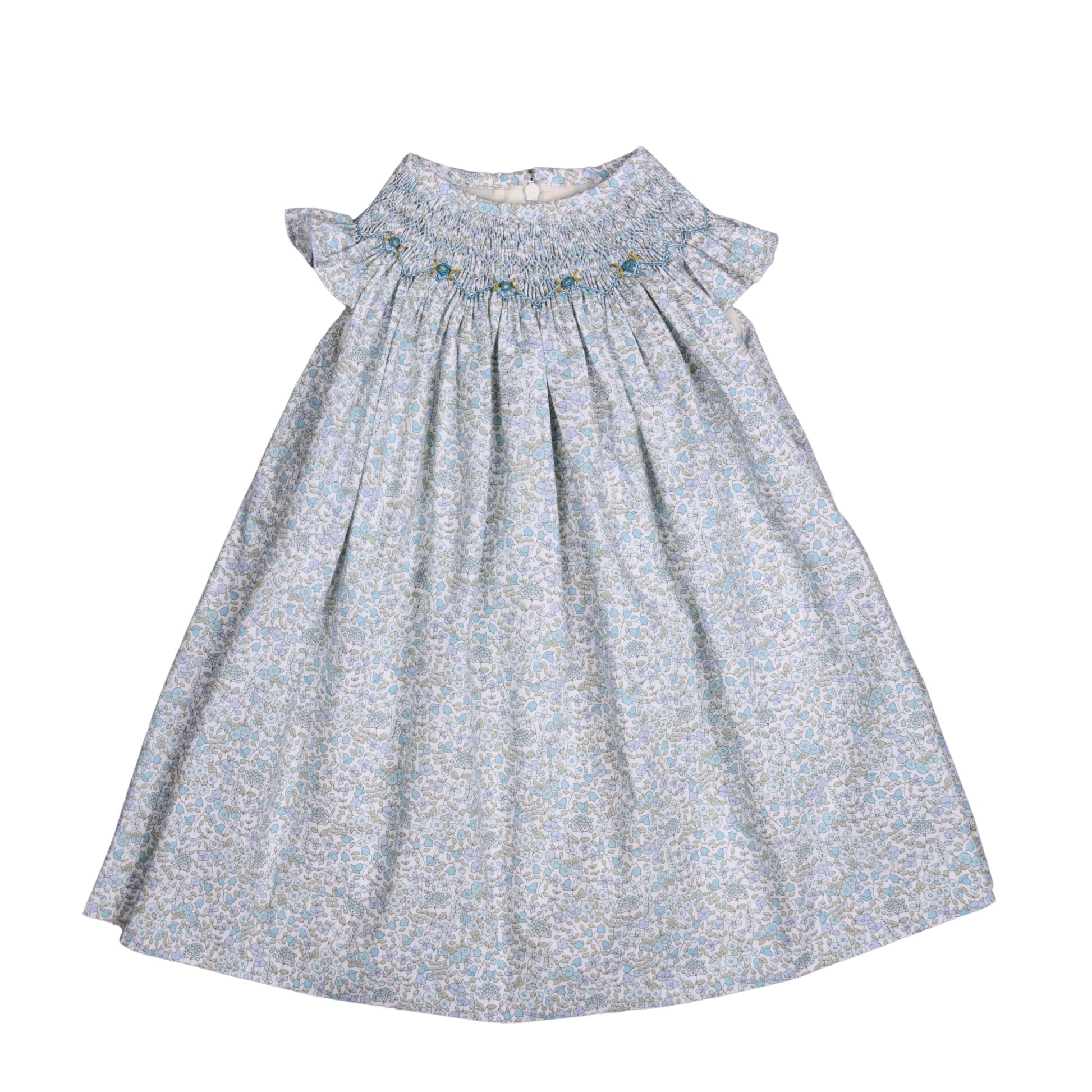 Nicole Blue Floral Hand Smocked Dress