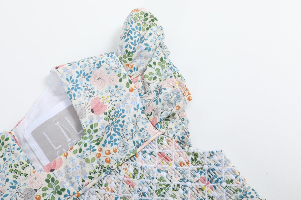 Pink Floral Print Smocked Flutter BubbleRomper