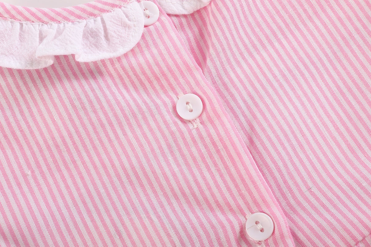 Pink Striped Lil Sister Smocked Bubble Romper