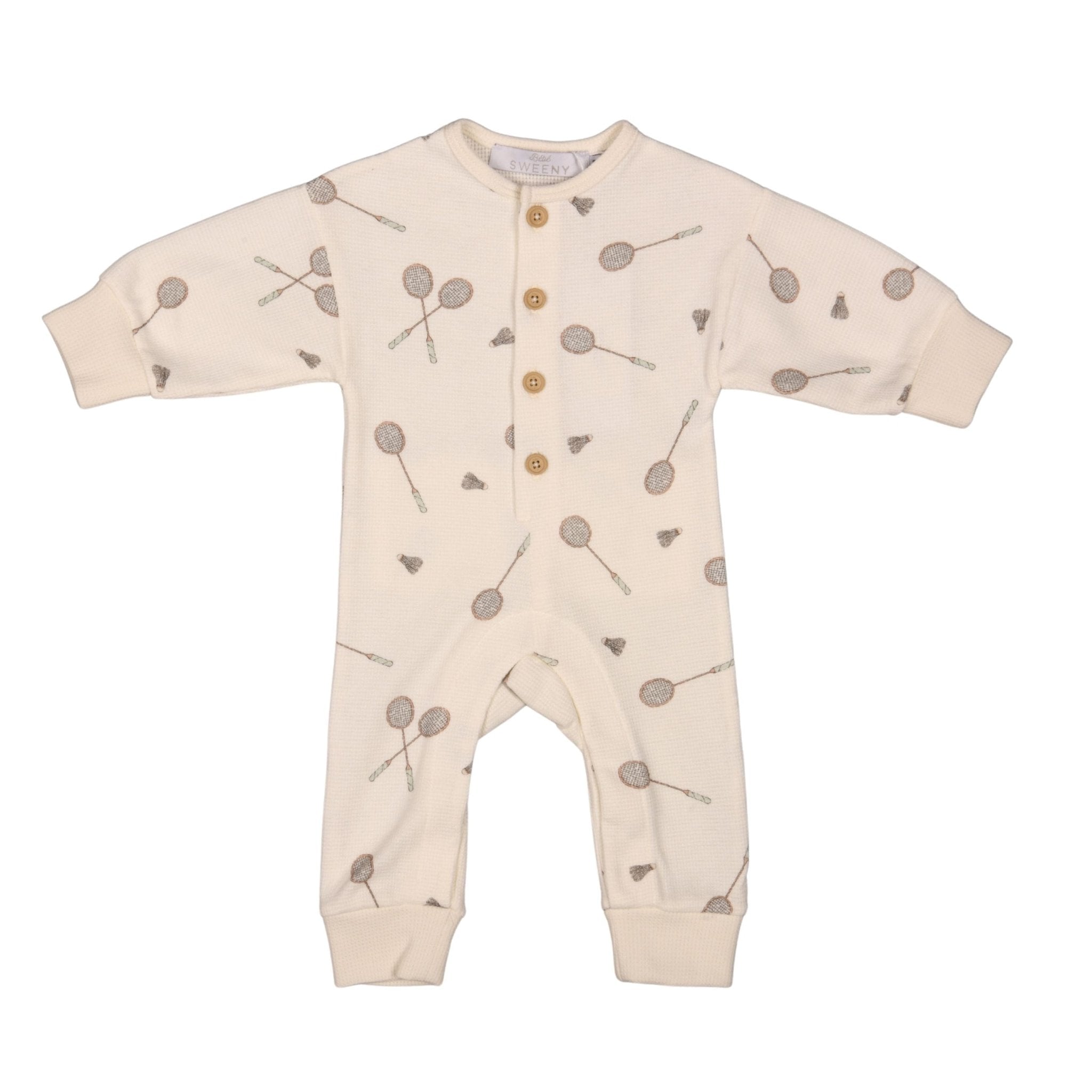 Sok Ivory Cotton Badminton Print Romper - Blissfully Lavender BoutiqueBebe Sweeny