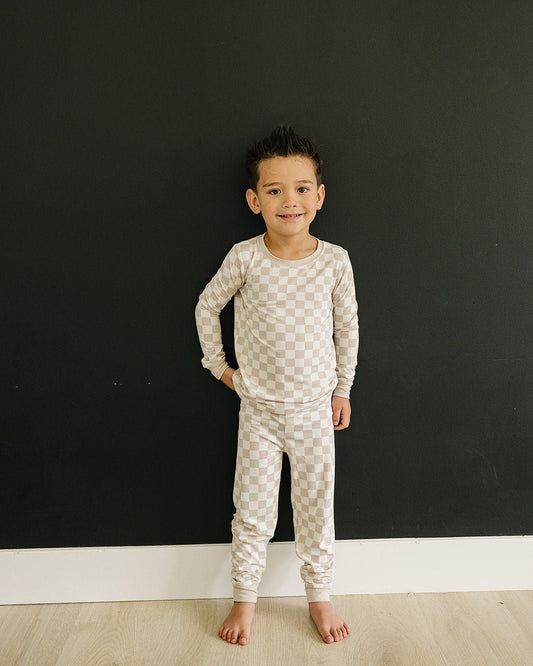Taupe Checkered Bamboo Cozy Pajama Set - Blissfully Lavender BoutiqueMebie Baby