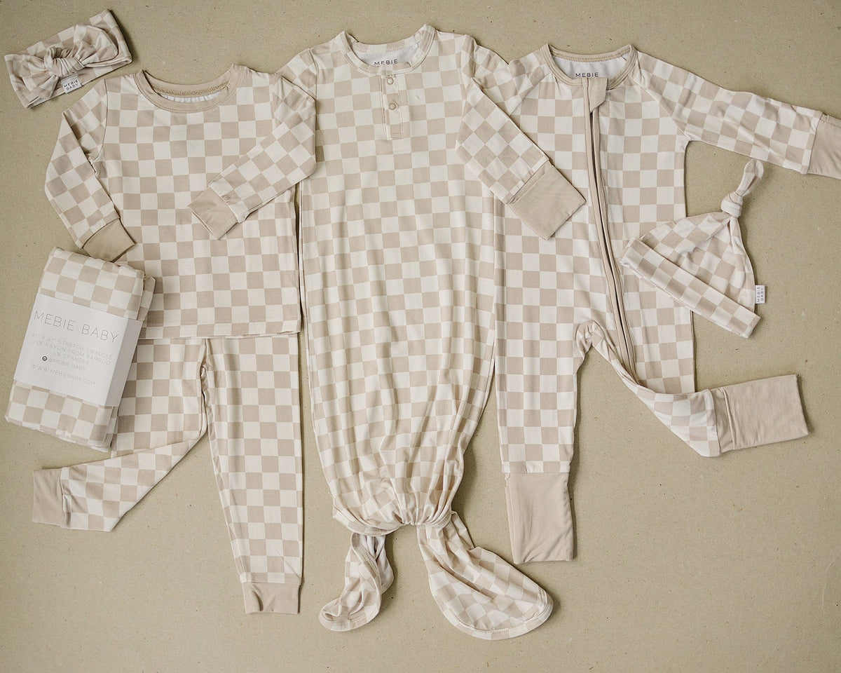Taupe Checkered Bamboo Cozy Pajama Set - Blissfully Lavender BoutiqueMebie Baby