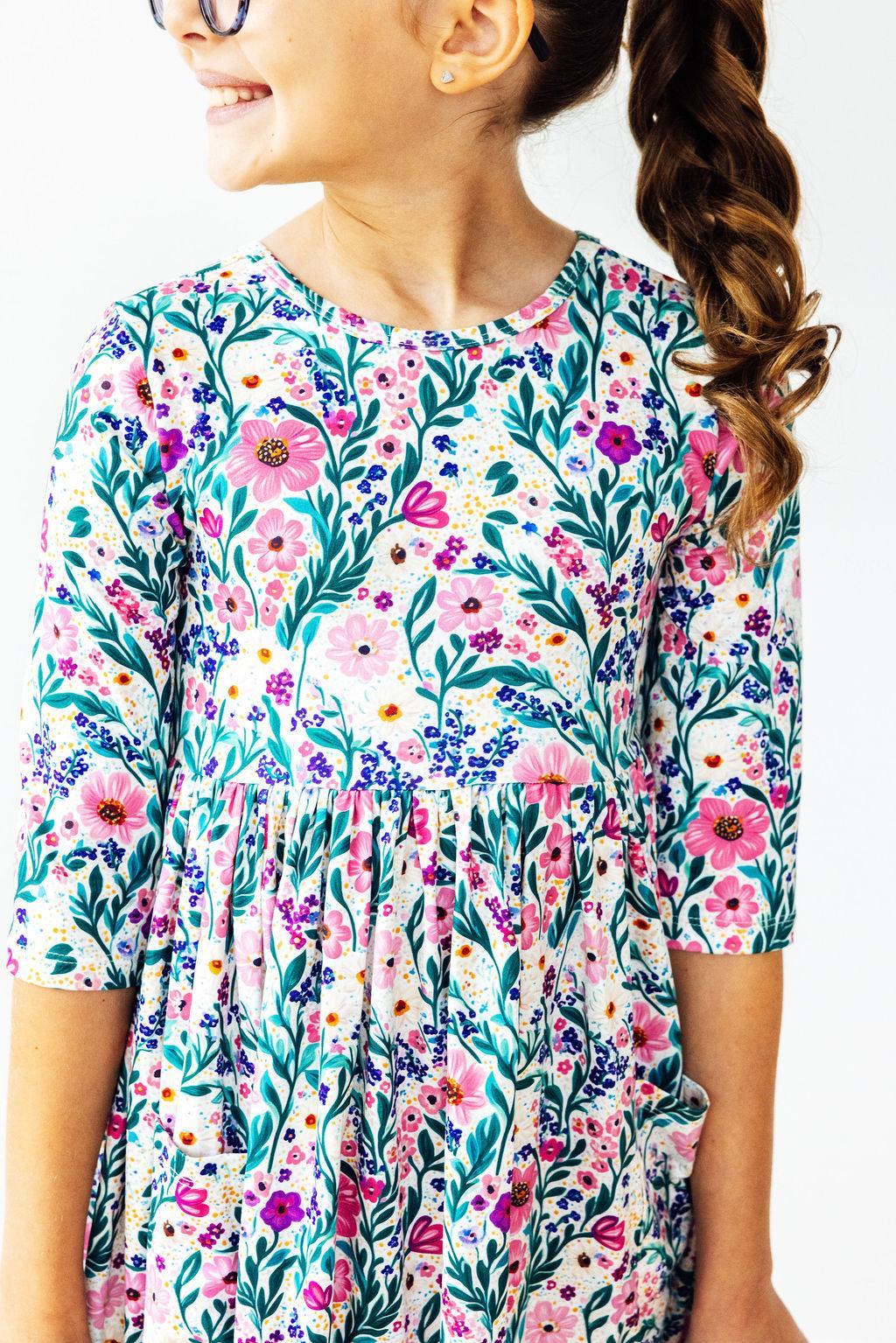 Vivid Garden 3/4 Sleeve Pocket Twirl Dress - Blissfully Lavender BoutiqueMila & Rose ®