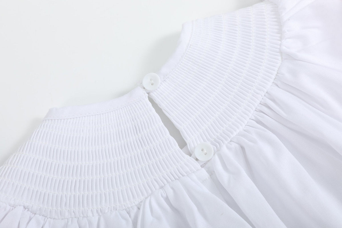 White and Pink Bows Smocked Bishop Dress