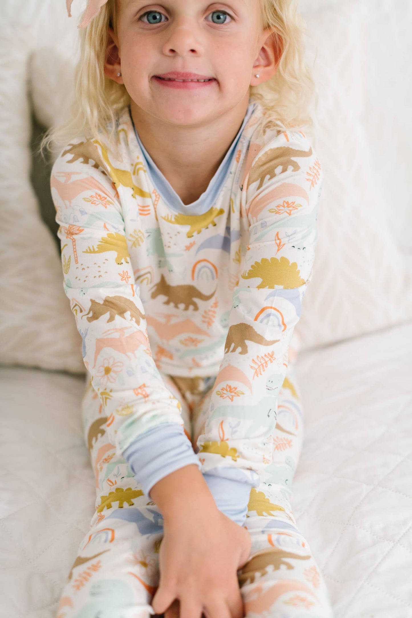 Girls Two-Piece Bamboo Pajama Set in Dainty Dinos