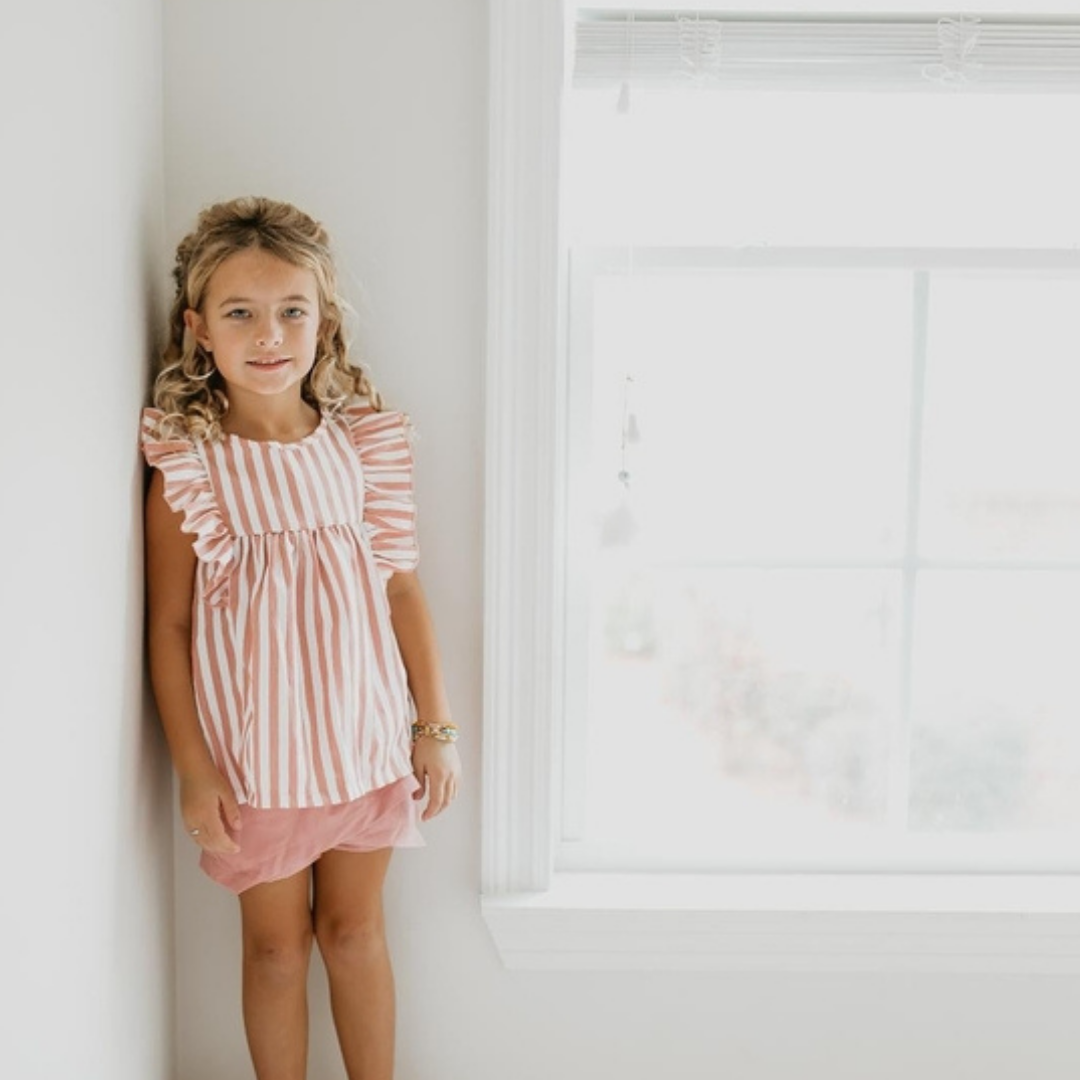 Girls Pink Stripe Skort Set