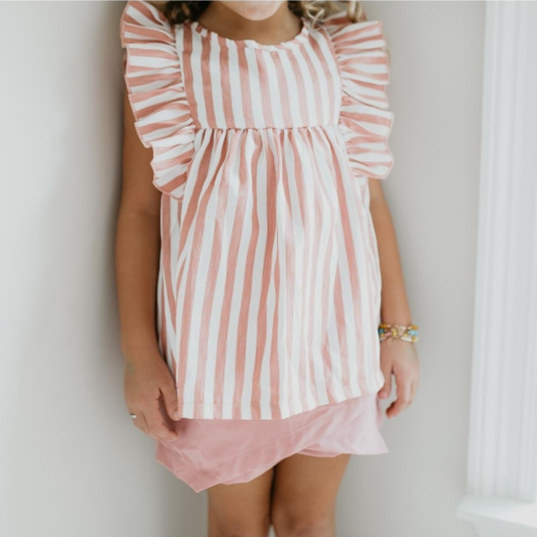 Girls Pink Stripe Skort Set