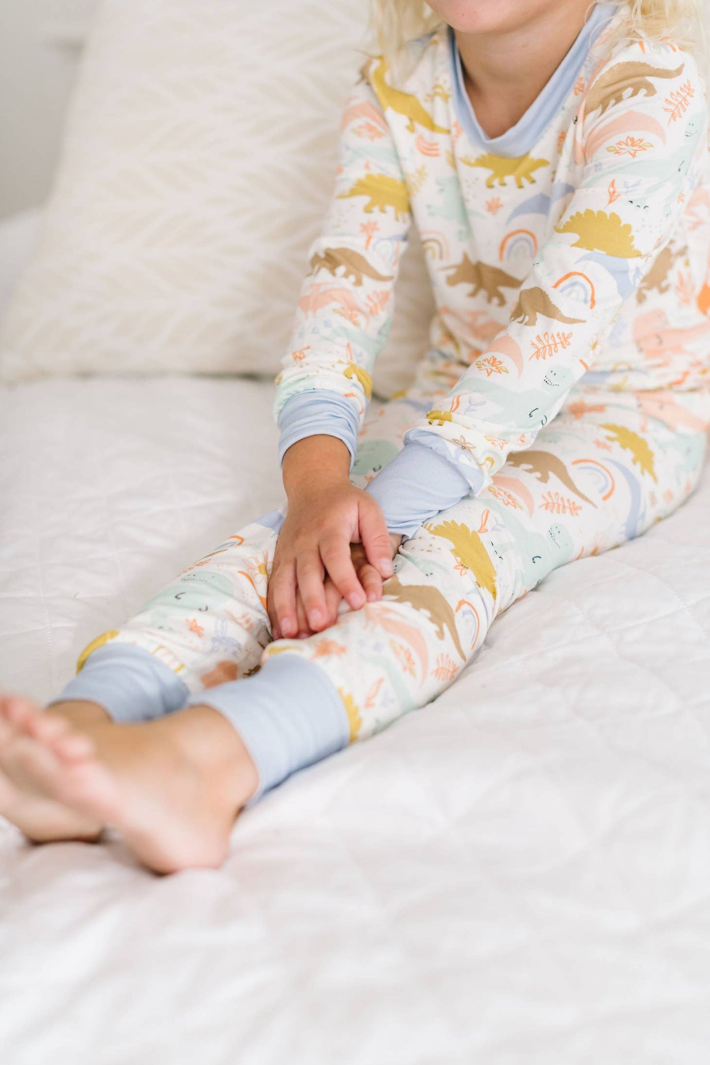 Girls Two-Piece Bamboo Pajama Set in Dainty Dinos