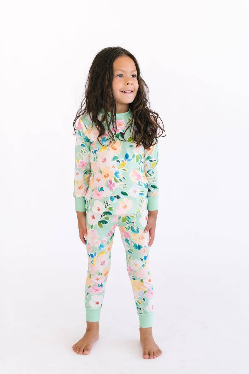 Girls 2 Piece Pajama Set in Watercolor Floral