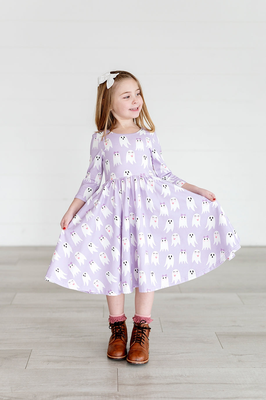 Girls Emile Dress in Purple Girly Ghost