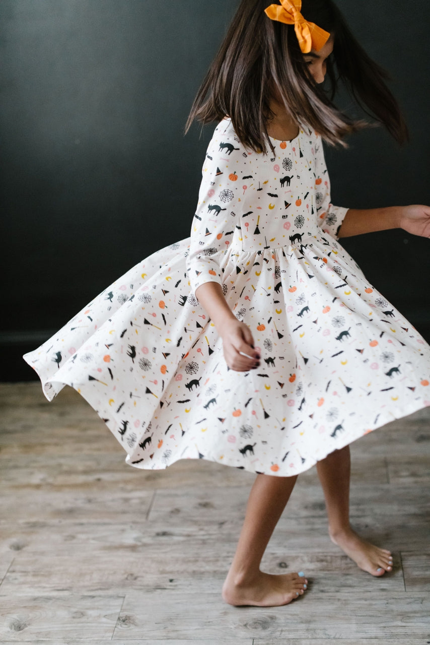 Girls Emile Twirl Dress in Spooky Scenes
