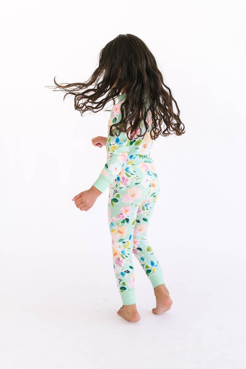 Girls 2 Piece Pajama Set in Watercolor Floral